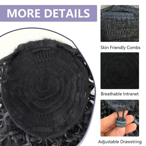 Curly Ponytail Extension Human Hair 16 Inch Afro Kinky Drawstring for Daily Wear main image 4